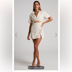 MARSHA MINI DRESS - CUT OUT SHORT SLEEVE DRESS IN NATURAL